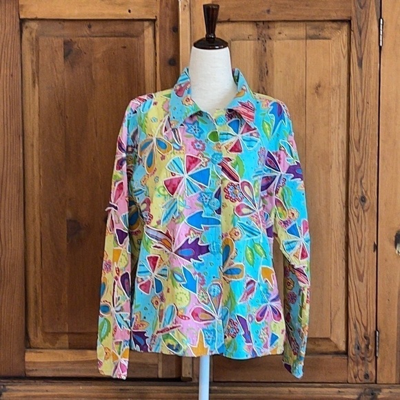 New Directions Novelty Retro COTTON Jacket Sz. L - Picture 1 of 10
